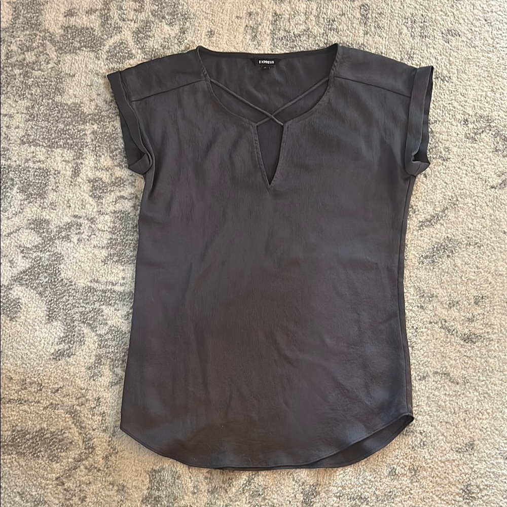 Express Gray Fitted Cap Sleeve Blouse